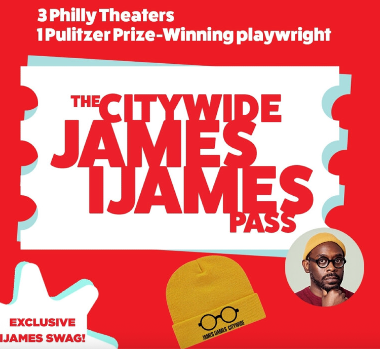 a marketing image with James Ijames wearing a yellow beanie and a yellow beanie that reads James Ijames Citywide